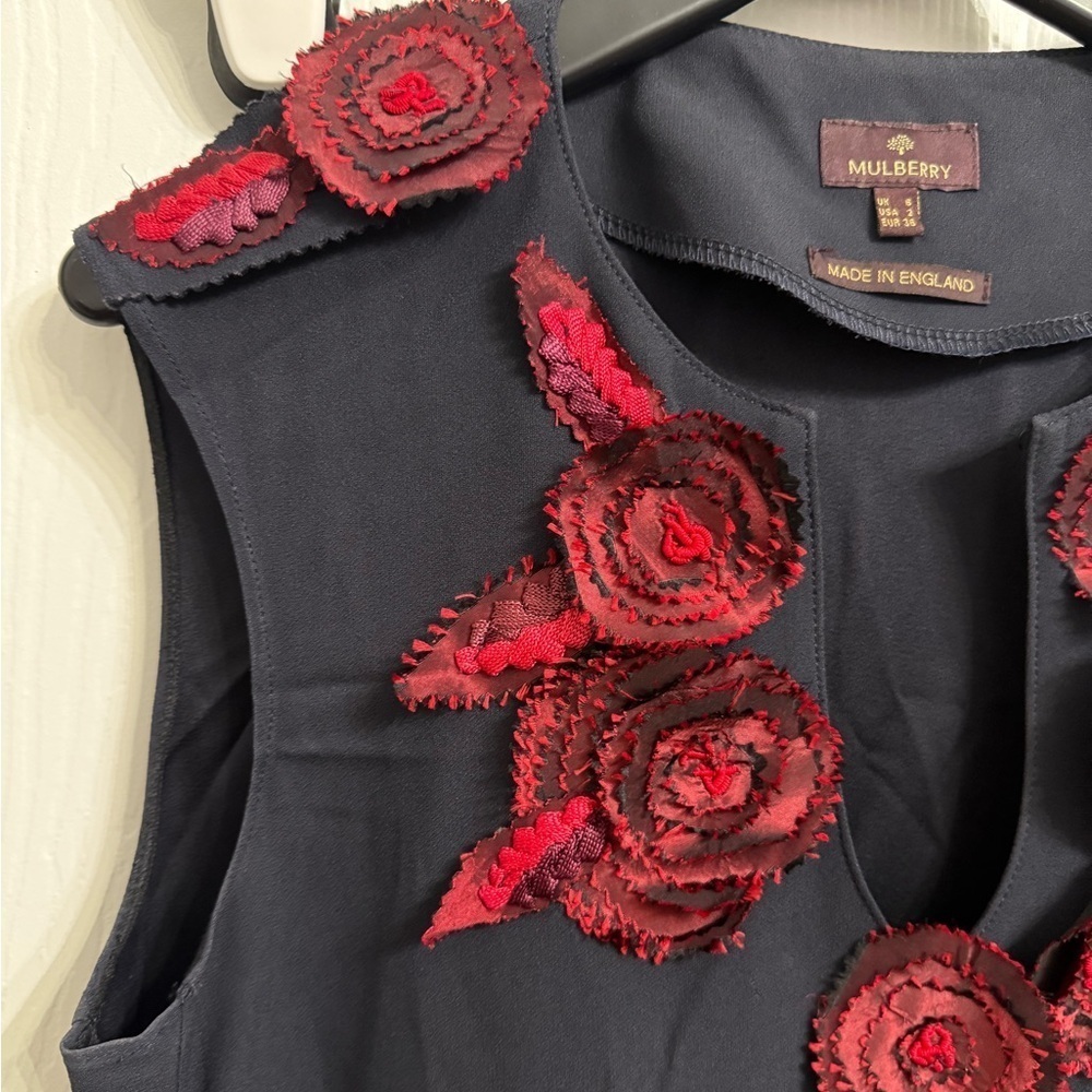 Mulberry Dress UK 6 US 2 | Navy Red Floral Appliqué Sleeveless Made in England - Picture 2 of 5
